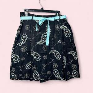 Boho linen paisley tie waist skirt